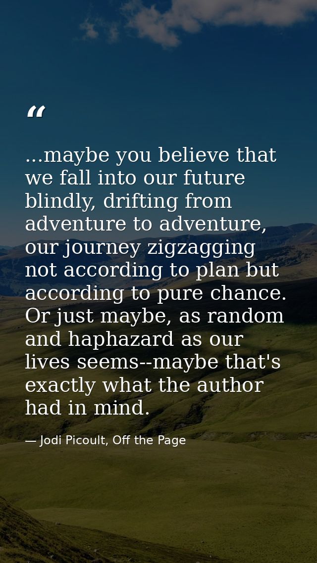 ...maybe you believe that we fall into our future blindly, drifting from adventure to adventure, our journey zigzagging  — Jodi Picoult, Off the Page