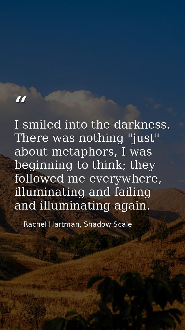 I smiled into the darkness. There was nothing "just" about metaphors, I was beginning to think; they followed me everywh — Rachel Hartman, Shadow Scale