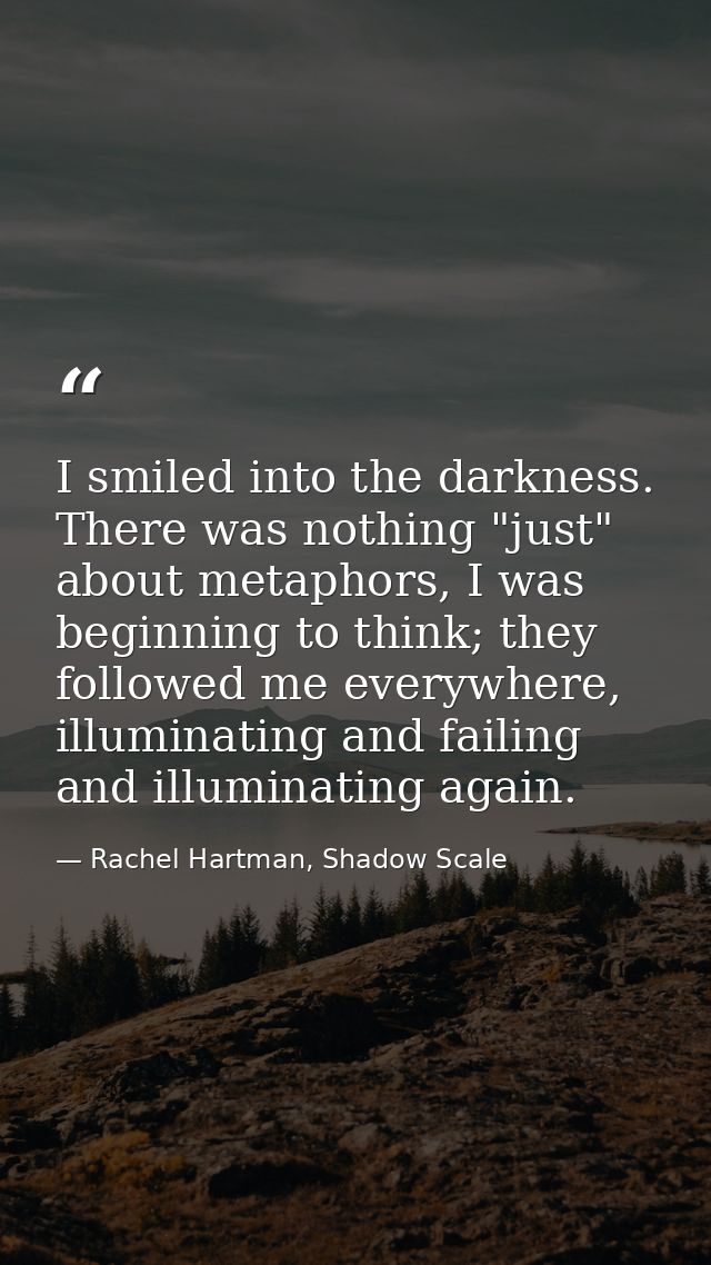 I smiled into the darkness. There was nothing "just" about metaphors, I was beginning to think; they followed me everywh — Rachel Hartman, Shadow Scale