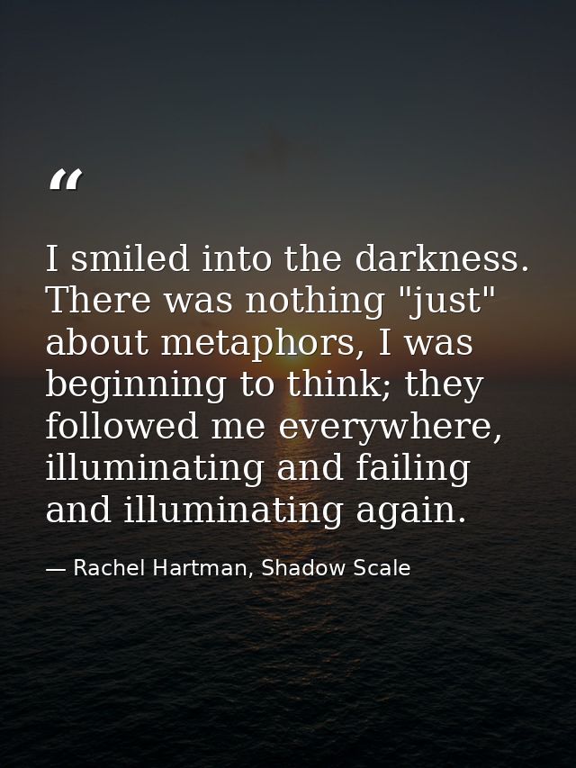 I smiled into the darkness. There was nothing "just" about metaphors, I was beginning to think; they followed me everywh — Rachel Hartman, Shadow Scale