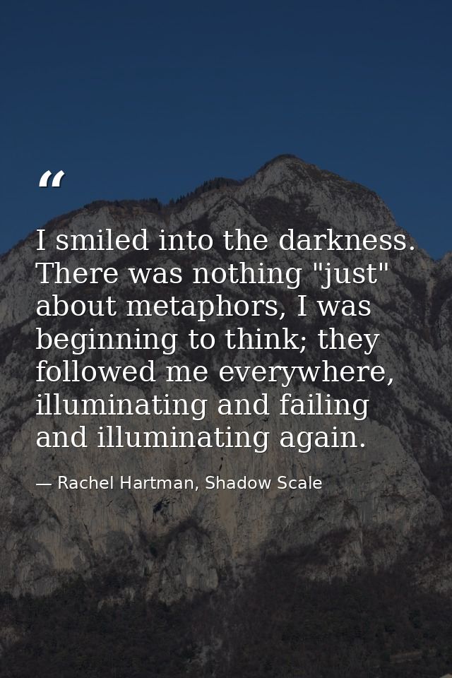 I smiled into the darkness. There was nothing "just" about metaphors, I was beginning to think; they followed me everywh — Rachel Hartman, Shadow Scale
