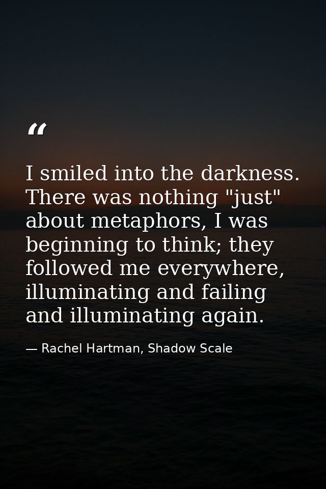 I smiled into the darkness. There was nothing "just" about metaphors, I was beginning to think; they followed me everywh — Rachel Hartman, Shadow Scale