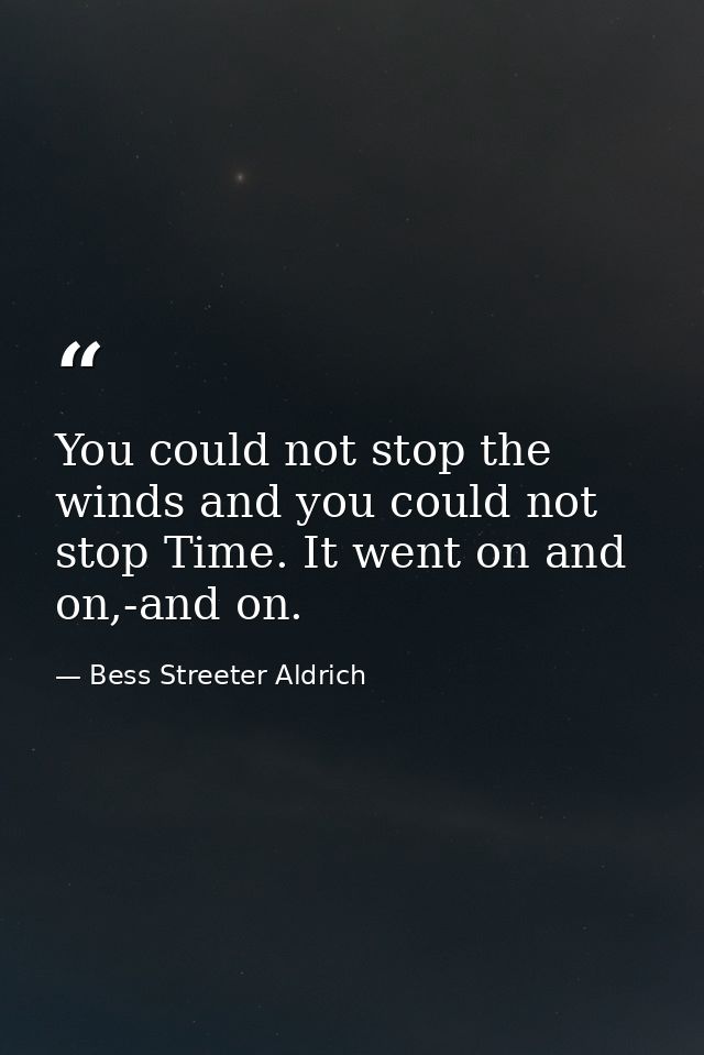 You could not stop the winds and you could not stop Time. It went on and on,-and on. — Bess Streeter Aldrich