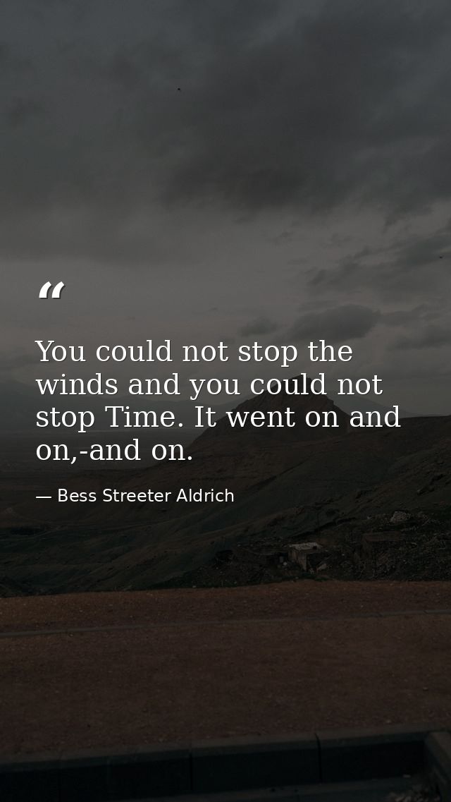 You could not stop the winds and you could not stop Time. It went on and on,-and on. — Bess Streeter Aldrich