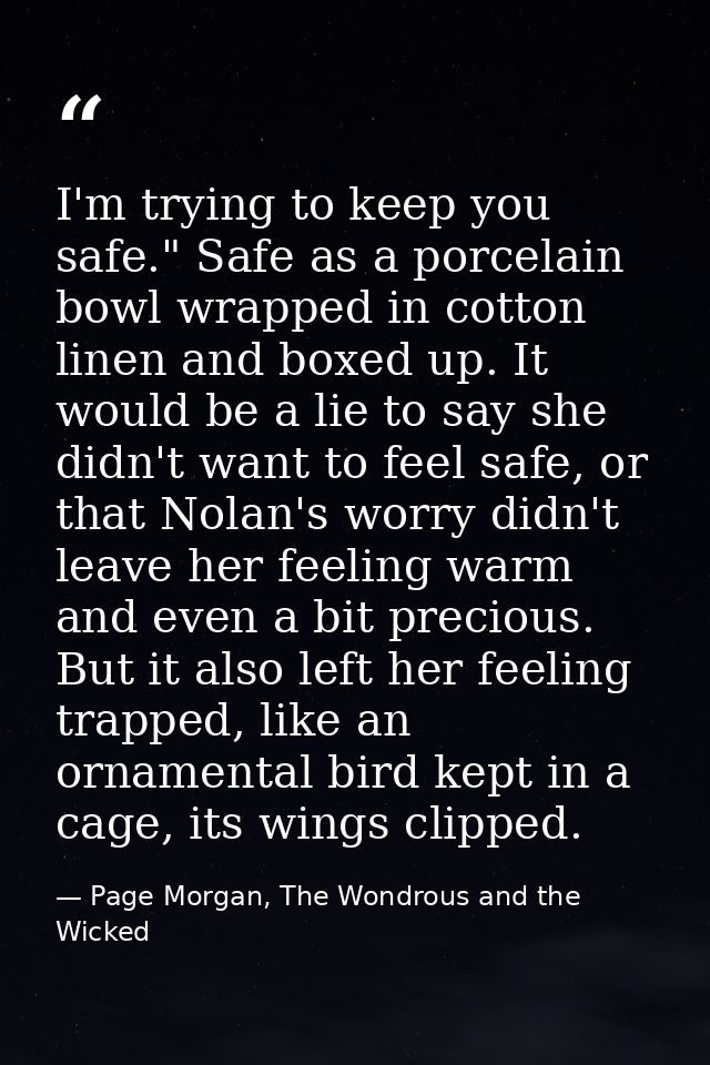 I'm trying to keep you safe." Safe as a porcelain bowl wrapped in cotton linen and boxed up. It would be a lie to say sh — Page Morgan, The Wondrous and the Wicked