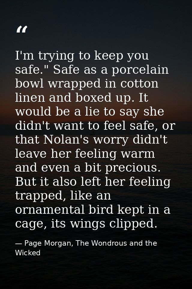 I'm trying to keep you safe." Safe as a porcelain bowl wrapped in cotton linen and boxed up. It would be a lie to say sh — Page Morgan, The Wondrous and the Wicked