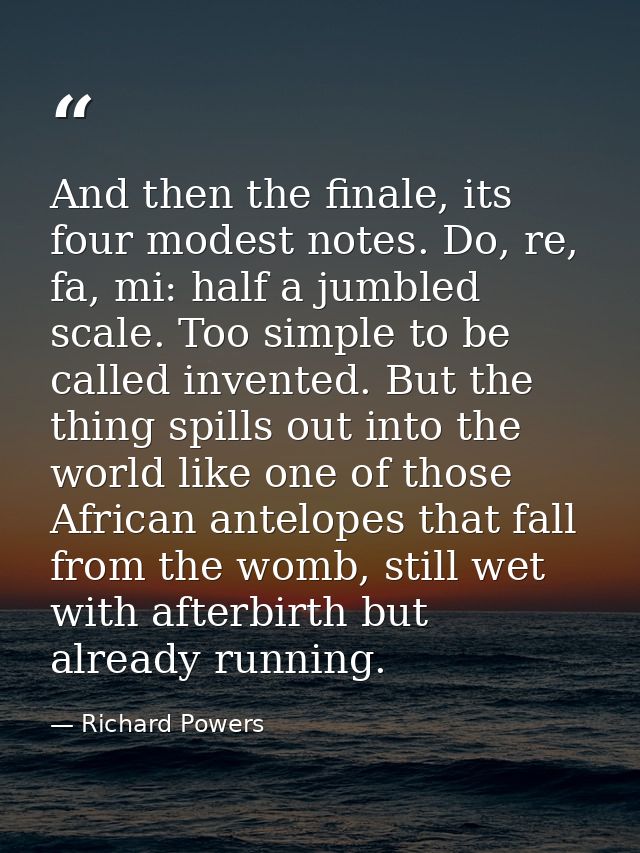 And then the finale, its four modest notes. Do, re, fa, mi: half a jumbled scale. Too simple to be called invented. But  — Richard Powers