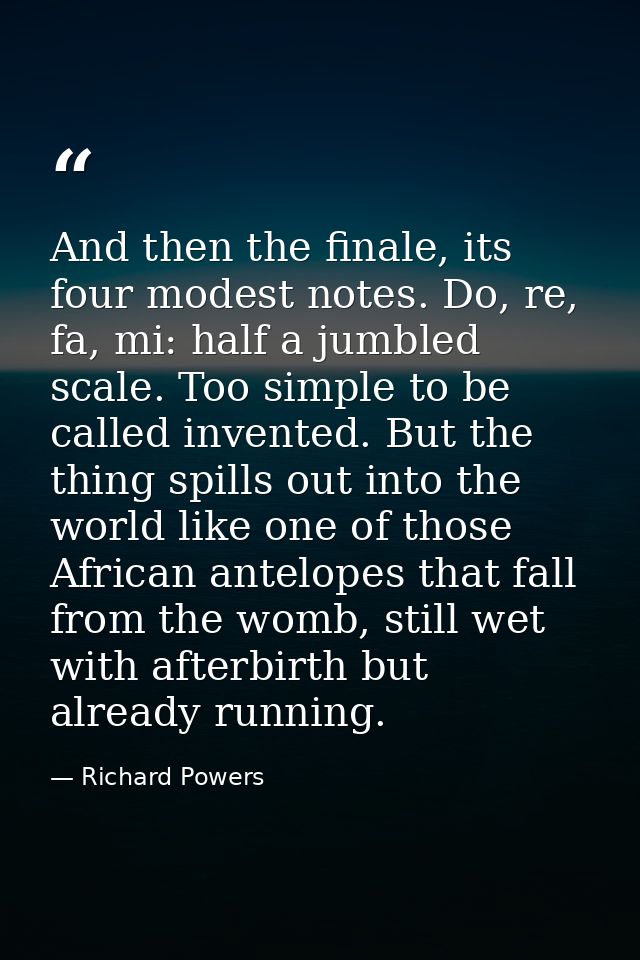 And then the finale, its four modest notes. Do, re, fa, mi: half a jumbled scale. Too simple to be called invented. But  — Richard Powers
