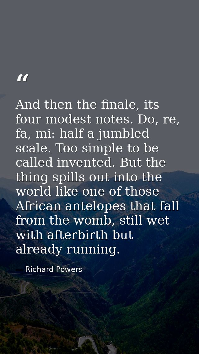 And then the finale, its four modest notes. Do, re, fa, mi: half a jumbled scale. Too simple to be called invented. But  — Richard Powers