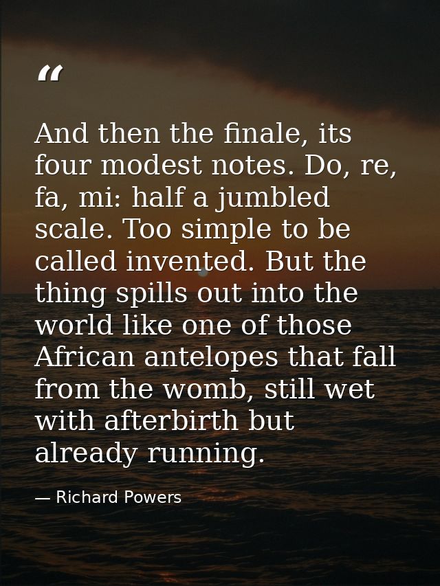 And then the finale, its four modest notes. Do, re, fa, mi: half a jumbled scale. Too simple to be called invented. But  — Richard Powers
