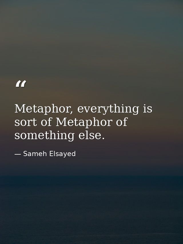 Metaphor, everything is sort of Metaphor of something else. — Sameh Elsayed