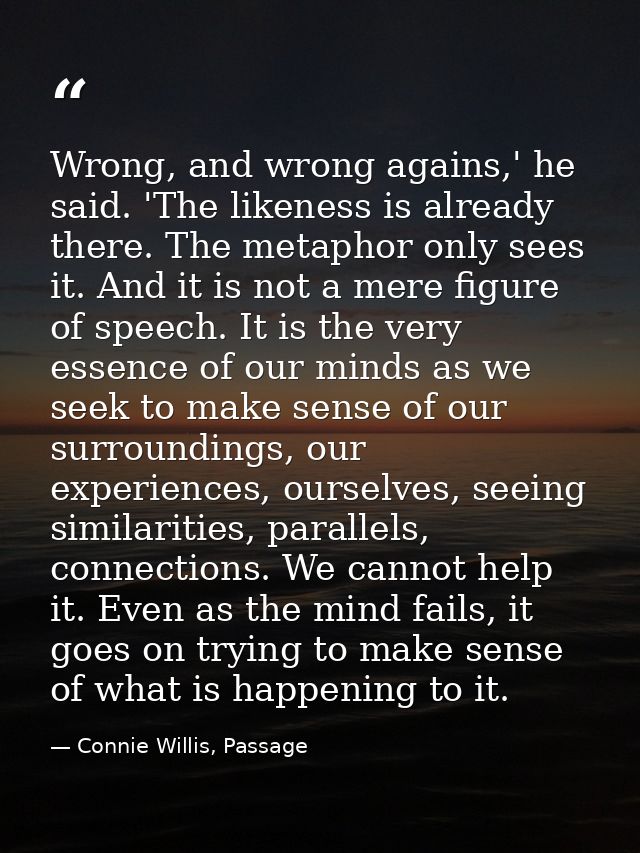 Wrong, and wrong agains,' he said. 'The likeness is already there. The metaphor only sees it. And it is not a mere figur — Connie Willis, Passage