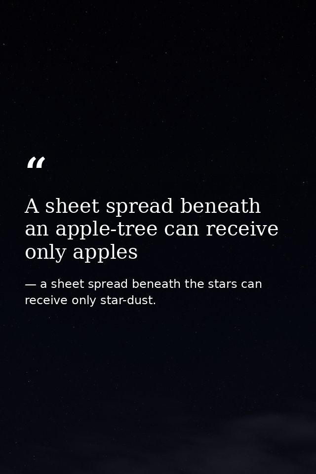 A sheet spread beneath an apple-tree can receive only apples — a sheet spread beneath the stars can receive only star-dust.