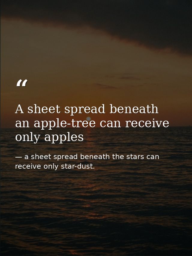 A sheet spread beneath an apple-tree can receive only apples — a sheet spread beneath the stars can receive only star-dust.
