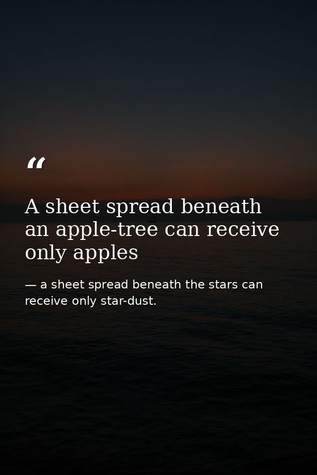 A sheet spread beneath an apple-tree can receive only apples — a sheet spread beneath the stars can receive only star-dust.