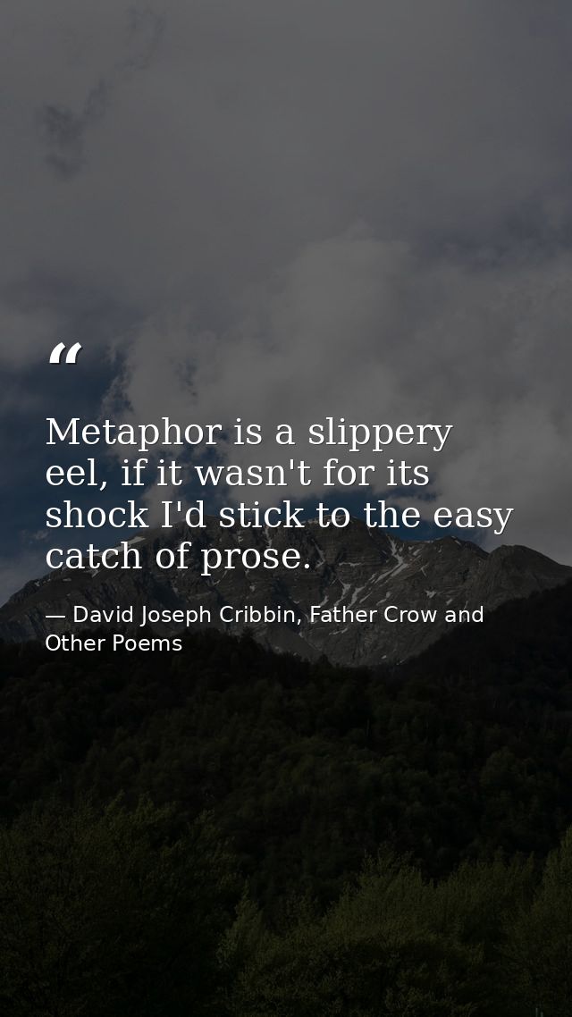 Metaphor is a slippery eel, if it wasn't for its shock I'd stick to the easy catch of prose. — David Joseph Cribbin, Father Crow and Other Poems