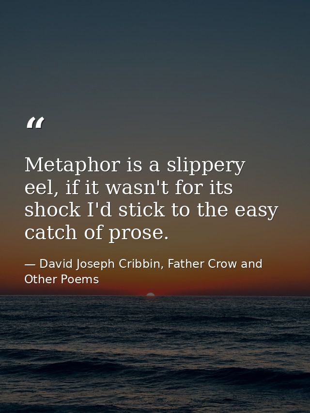 Metaphor is a slippery eel, if it wasn't for its shock I'd stick to the easy catch of prose. — David Joseph Cribbin, Father Crow and Other Poems