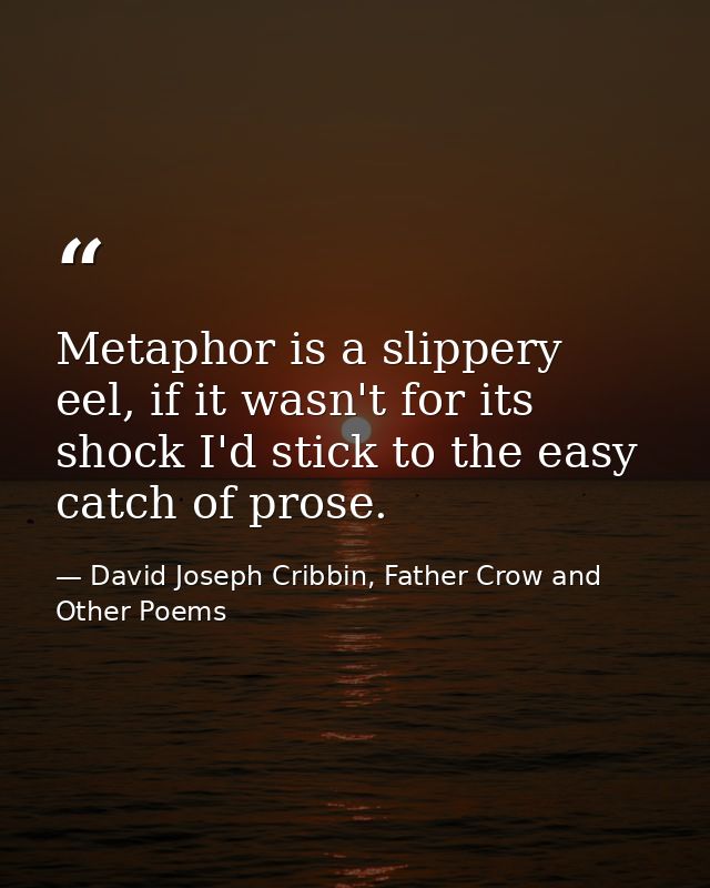 Metaphor is a slippery eel, if it wasn't for its shock I'd stick to the easy catch of prose. — David Joseph Cribbin, Father Crow and Other Poems