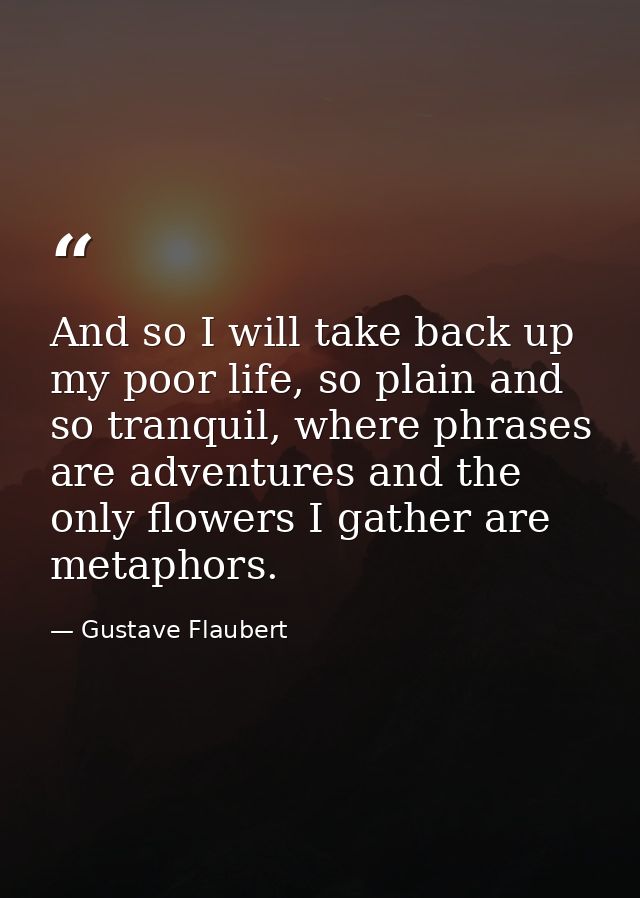 And so I will take back up my poor life, so plain and so tranquil, where phrases are adventures and the only flowers I g — Gustave Flaubert