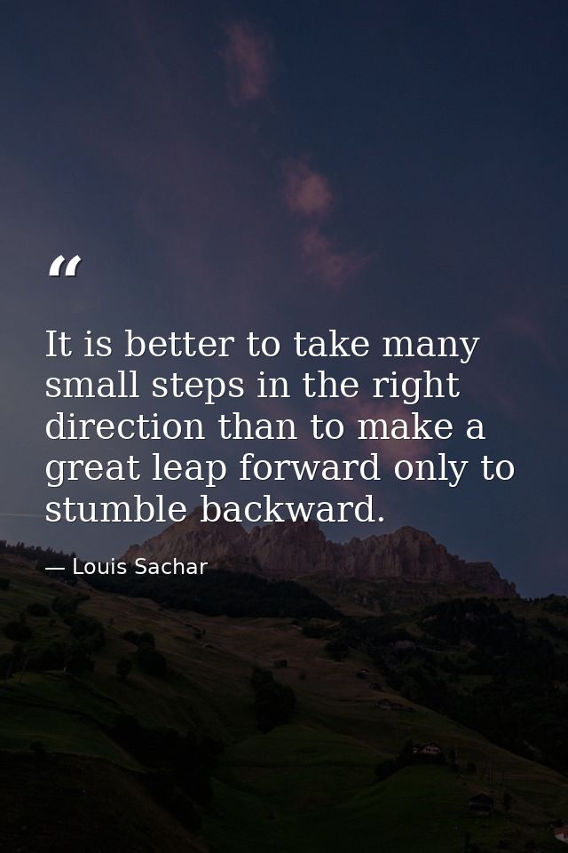 It is better to take many small steps in the right direction than to make a great leap forward only to stumble backward. — Louis Sachar