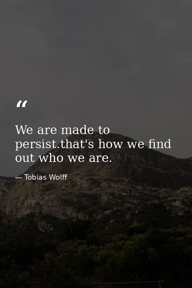 We are made to persist.that's how we find out who we are. — Tobias Wolff