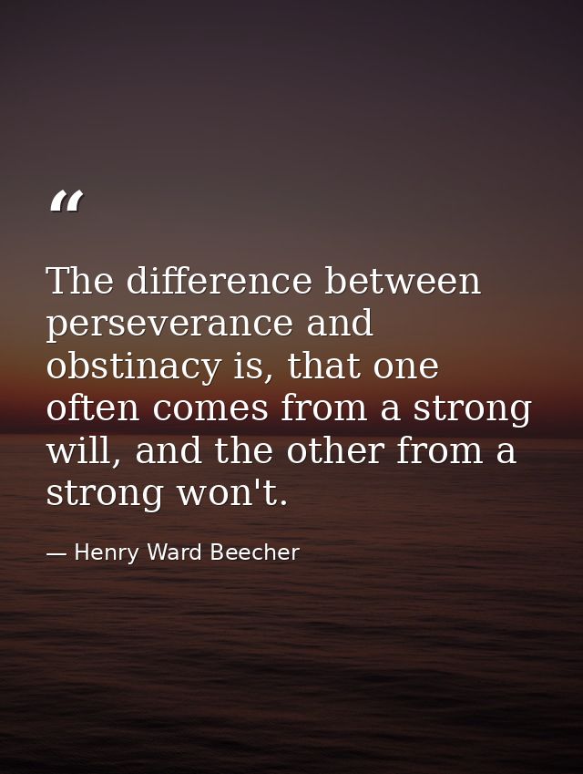 The difference between perseverance and obstinacy is, that one often comes from a strong will, and the other from a stro — Henry Ward Beecher