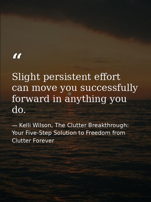 Slight persistent effort can move you successfully forward in anything you do. — Kelli Wilson, The Clutter Breakthrough: Your Five-Step Solution to Freedom from Clutter Forever