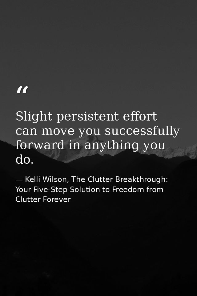 Slight persistent effort can move you successfully forward in anything you do. — Kelli Wilson, The Clutter Breakthrough: Your Five-Step Solution to Freedom from Clutter Forever