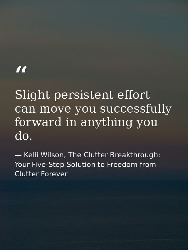 Slight persistent effort can move you successfully forward in anything you do. — Kelli Wilson, The Clutter Breakthrough: Your Five-Step Solution to Freedom from Clutter Forever