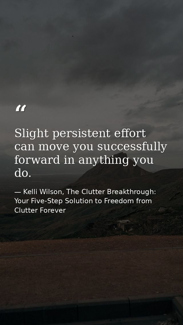 Slight persistent effort can move you successfully forward in anything you do. — Kelli Wilson, The Clutter Breakthrough: Your Five-Step Solution to Freedom from Clutter Forever