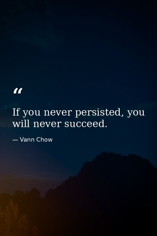 If you never persisted, you will never succeed. — Vann Chow