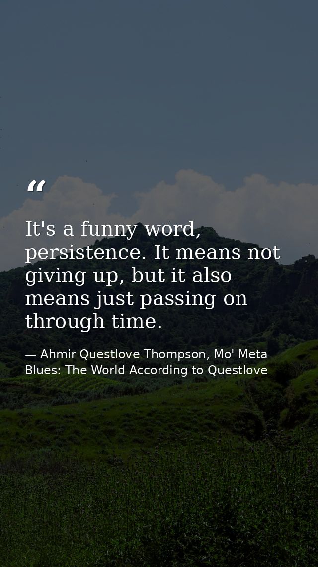 It's a funny word, persistence. It means not giving up, but it also means just passing on through time. — Ahmir Questlove Thompson, Mo' Meta Blues: The World According to Questlove