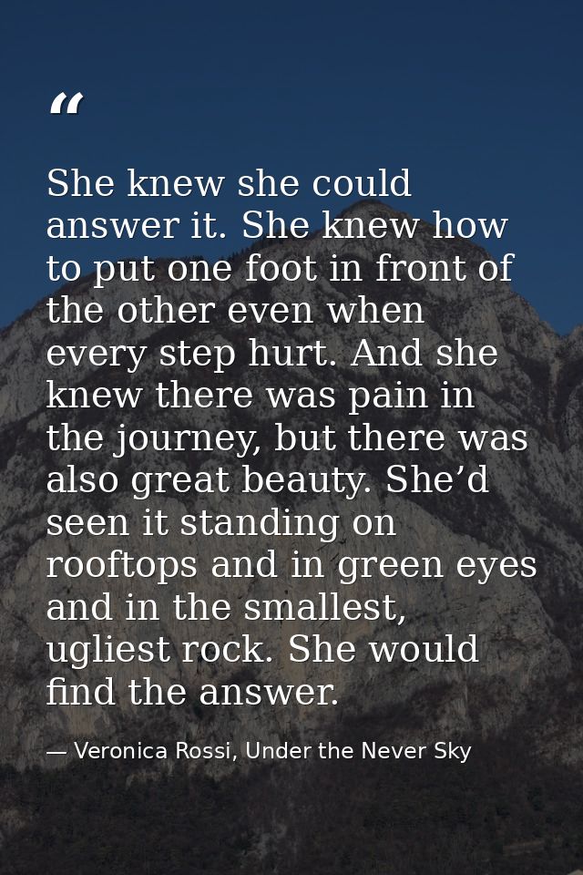 She knew she could answer it. She knew how to put one foot in front of the other even when every step hurt. And she knew — Veronica Rossi, Under the Never Sky