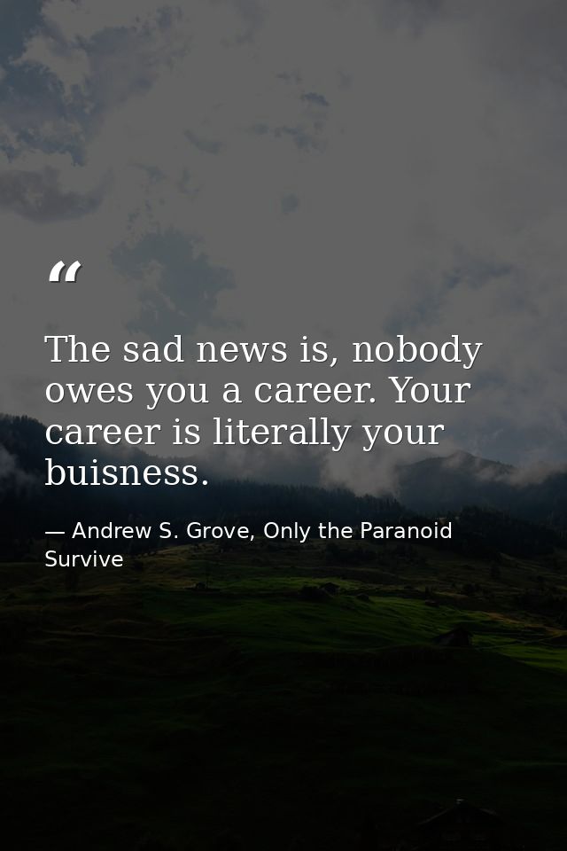 The sad news is, nobody owes you a career. Your career is literally your buisness. — Andrew S. Grove, Only the Paranoid Survive
