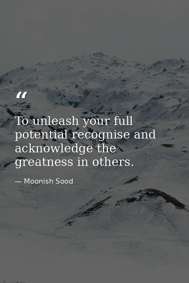 To unleash your full potential recognise and acknowledge the greatness in others. — Moonish Sood