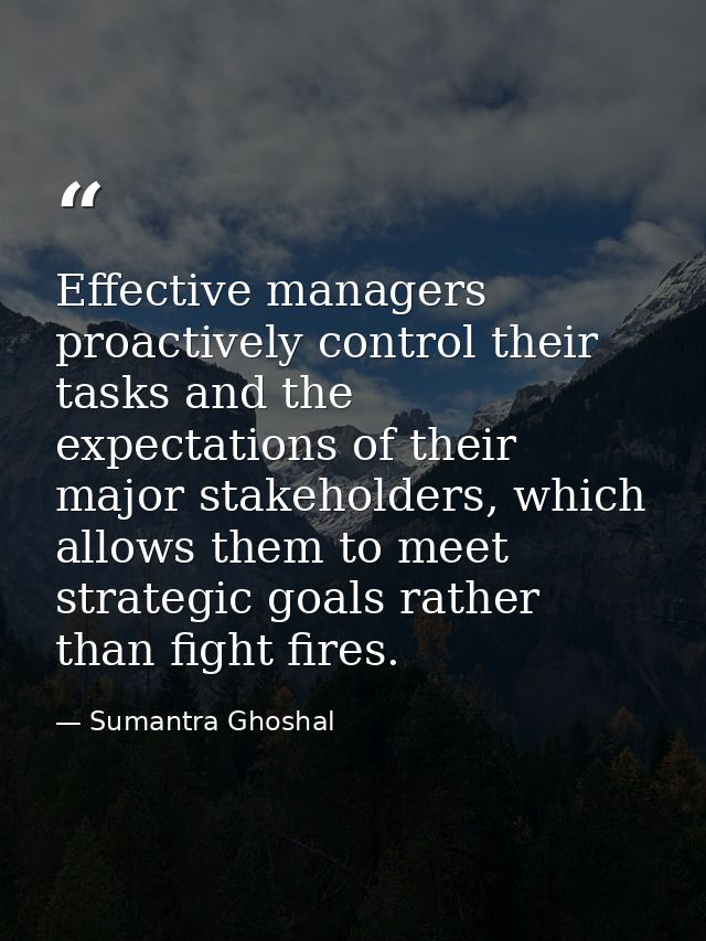 Effective managers proactively control their tasks and the expectations of their major stakeholders, which allows them t — Sumantra Ghoshal