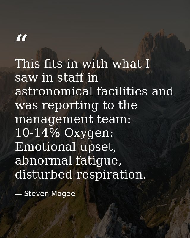 This fits in with what I saw in staff in astronomical facilities and was reporting to the management team: 10-14% Oxygen — Steven Magee