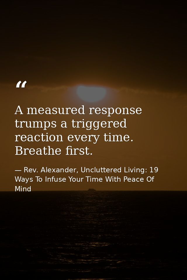 A measured response trumps a triggered reaction every time. Breathe first. — Rev. Alexander, Uncluttered Living: 19 Ways To Infuse Your Time With Peace Of Mind