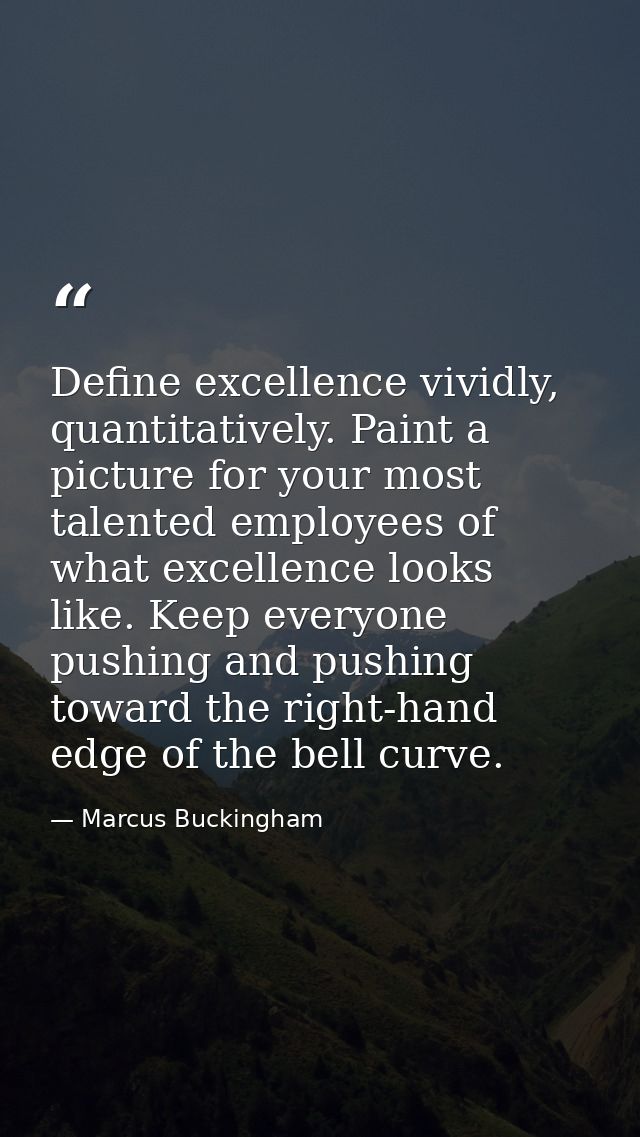 Define excellence vividly, quantitatively. Paint a picture for your most talented employees of what excellence looks lik — Marcus Buckingham