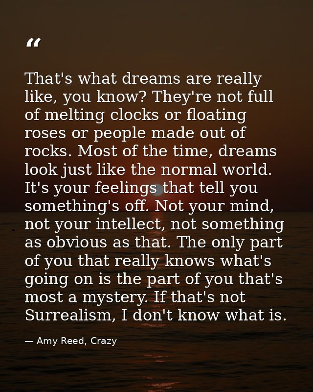 That's what dreams are really like, you know? They're not full of melting clocks or floating roses or people made out of — Amy Reed, Crazy
