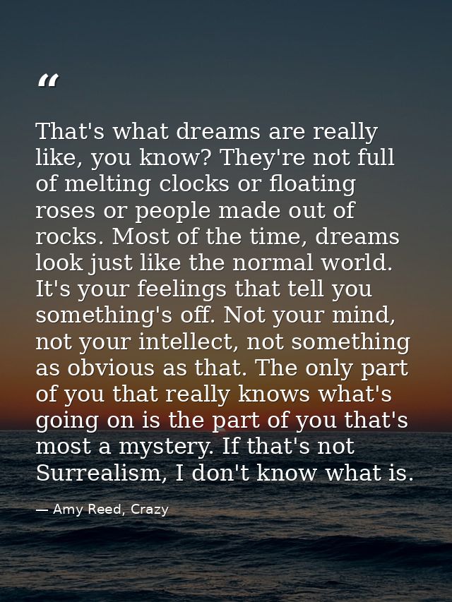 That's what dreams are really like, you know? They're not full of melting clocks or floating roses or people made out of — Amy Reed, Crazy