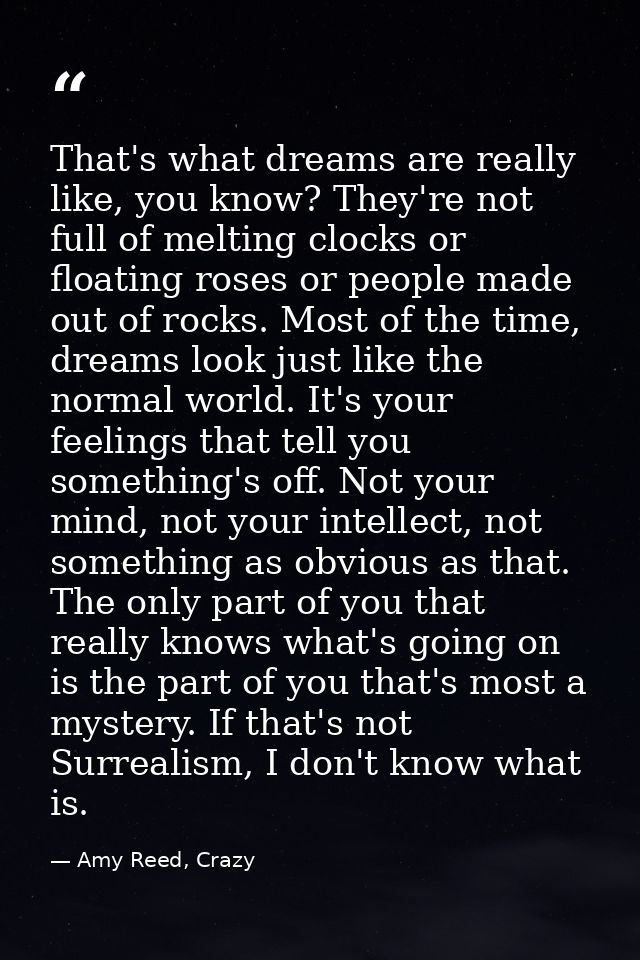 That's what dreams are really like, you know? They're not full of melting clocks or floating roses or people made out of — Amy Reed, Crazy