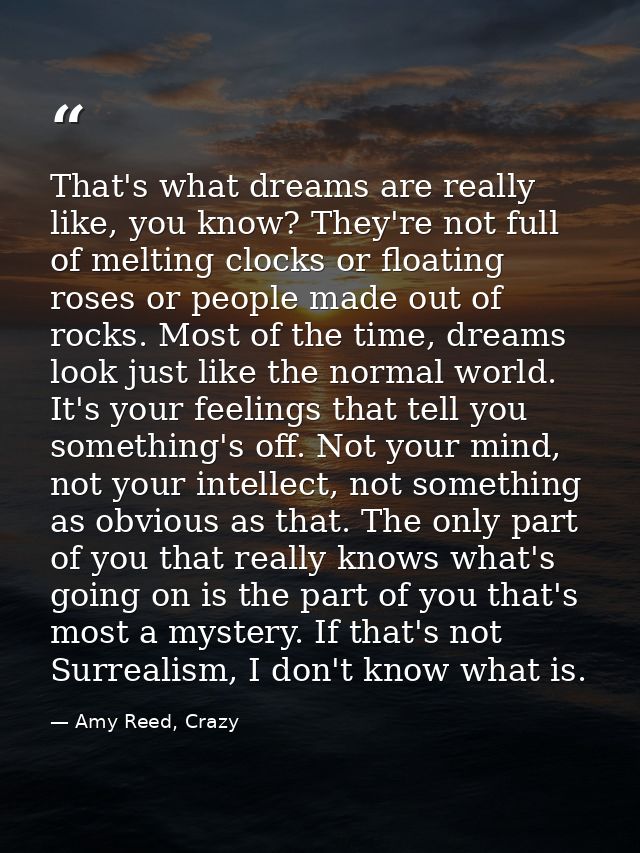 That's what dreams are really like, you know? They're not full of melting clocks or floating roses or people made out of — Amy Reed, Crazy