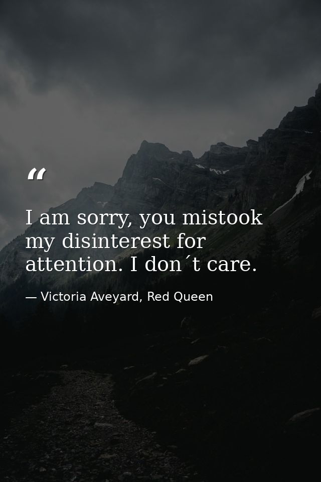 I am sorry, you mistook my disinterest for attention. I don´t care. — Victoria Aveyard, Red Queen
