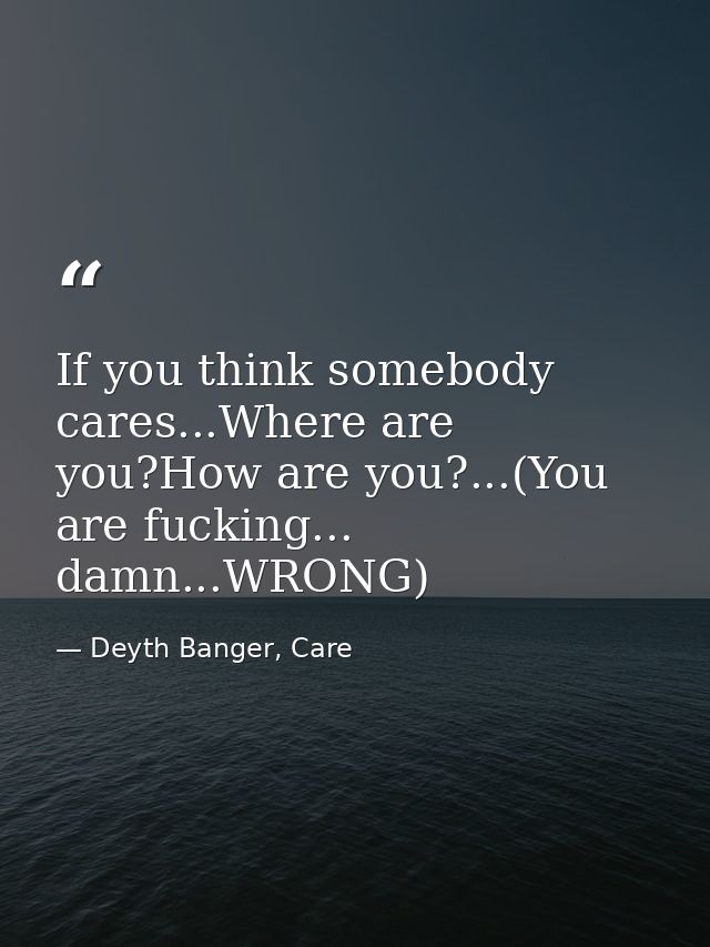 If you think somebody cares...Where are you?How are you?...(You are fucking... damn...WRONG) — Deyth Banger, Care