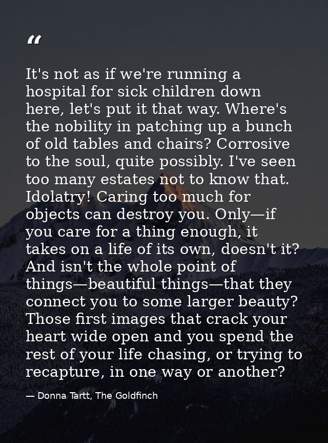 It's not as if we're running a hospital for sick children down here, let's put it that way. Where's the nobility in patc — Donna Tartt, The Goldfinch