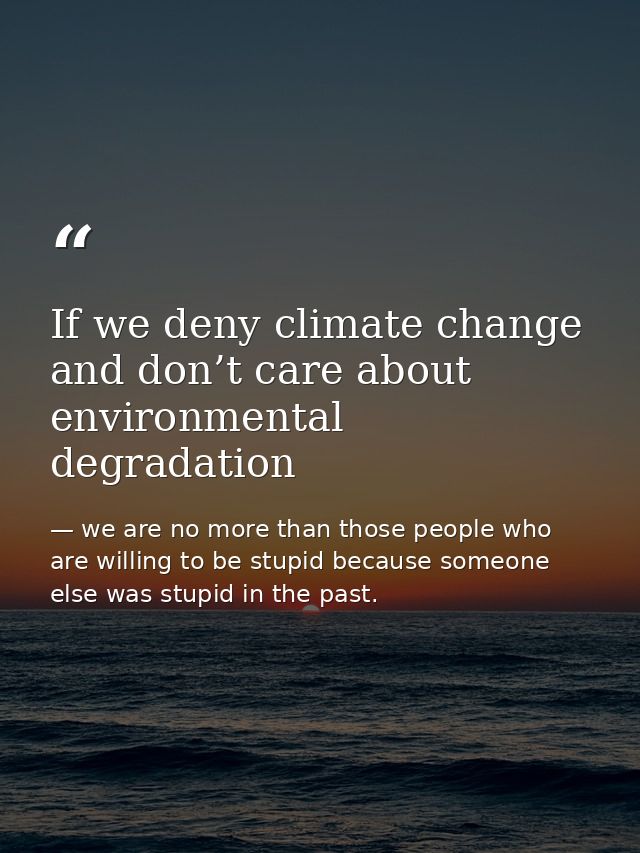 If we deny climate change and don’t care about environmental degradation — we are no more than those people who are willing to be stupid because someone else was stupid in the past.