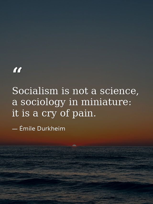Socialism is not a science, a sociology in miniature: it is a cry of pain. — Émile Durkheim