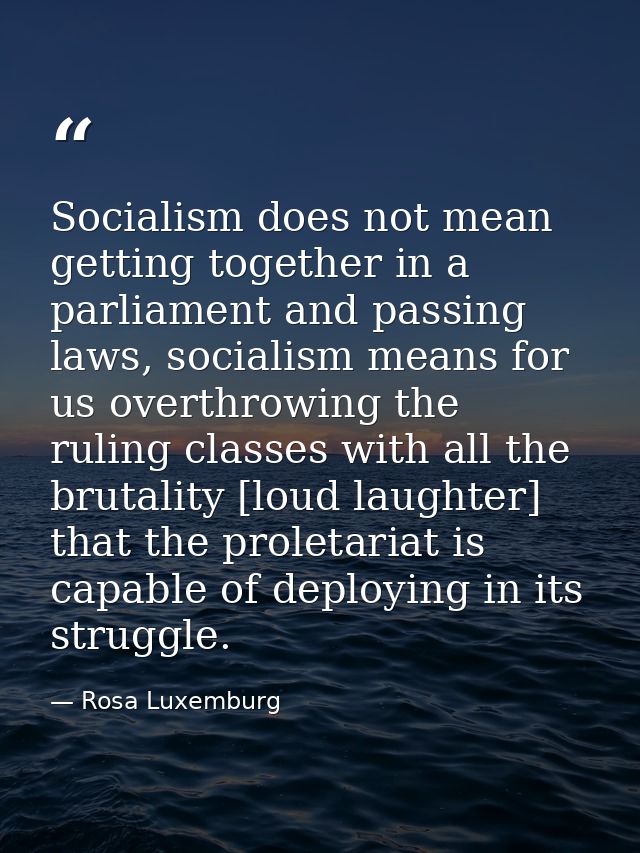 Socialism does not mean getting together in a parliament and passing laws, socialism means for us overthrowing the rulin — Rosa Luxemburg
