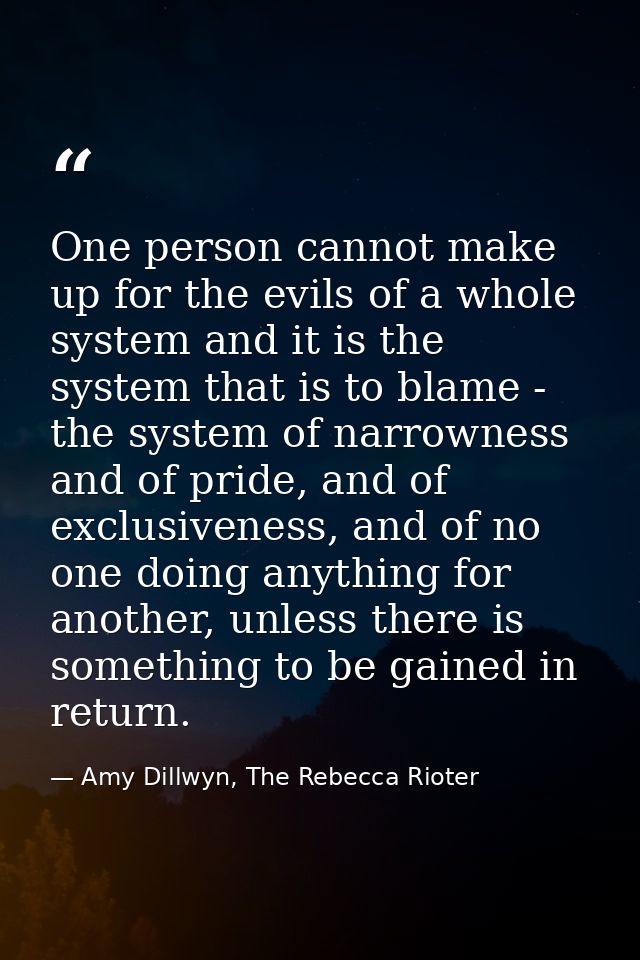 One person cannot make up for the evils of a whole system and it is the system that is to blame - the system of narrowne — Amy Dillwyn, The Rebecca Rioter